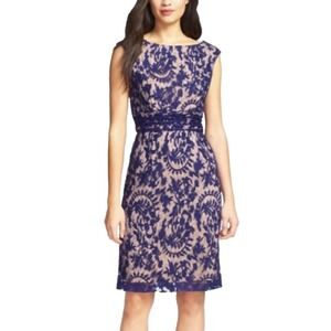 Adrianna Papell Dress Womens 12 Navy Blue Lace Overlay Wedding Cocktail Party